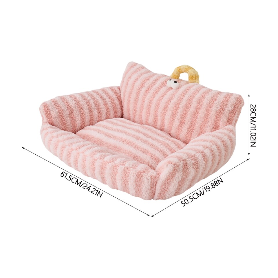 image 1 of Living and Home Soft Striped Plush Pet Bed for Cats & Dogs | Pink | One Size | 1