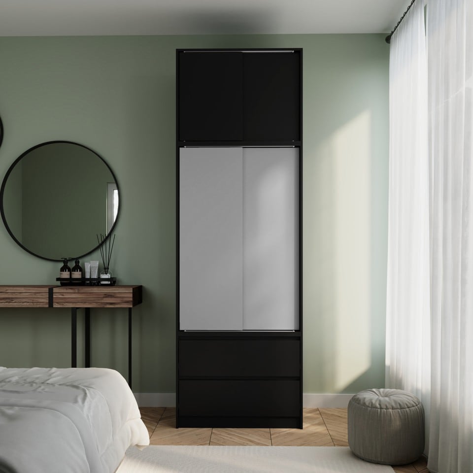image 1 of 240cm 2 Sliding Doors Wardrobe Bedroom Storage Closet Hanging Rail Cupboard Unit | Multi | Black Carcass & Grey Doors | 1