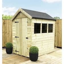 7 x 5 Premier Pressure Treated Tongue And Groove Apex Shed With Higher Eaves And Ridge Height + 3 Windows + Single Door (7' x 5' / 7ft x 5ft) (7x5)