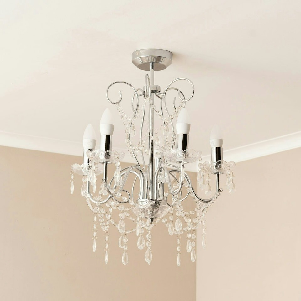 image 1 of ValueLights 5 Way Silver Chrome Ceiling Light Chandelier With Lead Crystal Droplets