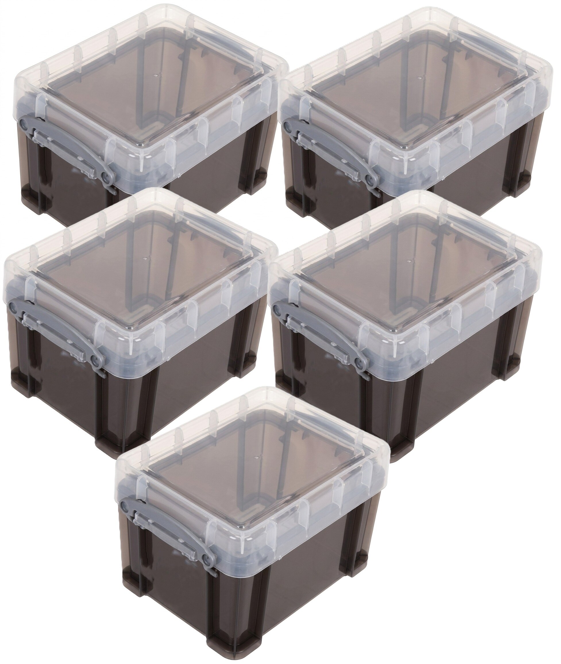 Really Useful Plastic Storage Box 3 Litre Transparent Smoke Pack of 5