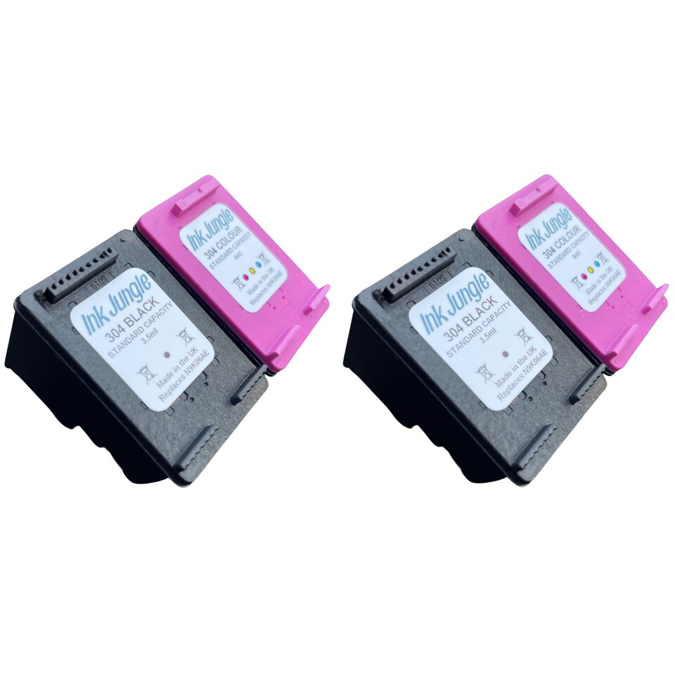 image 1 of 2x Ink Jungle 304 Black & Colour Refilled Ink Cartridges - Replaces HP 304 Black & Colour