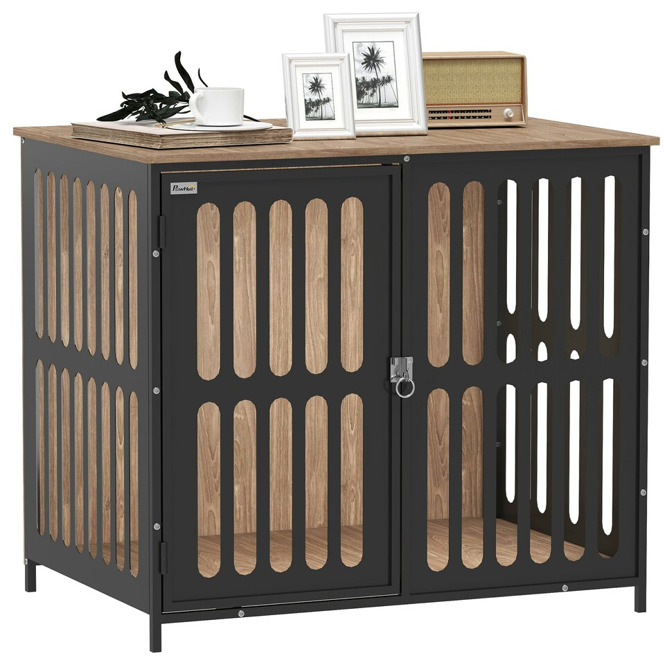image 1 of PawHut Dog Crate Furniture with Anti-Chew Resistant Mesh for Medium Dogs 