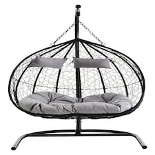 Interiors by Premier Versatile Double Black Hanging Chair, Plush Comfort Bedroom Chair, Stable Indoor Chair with grey cusions