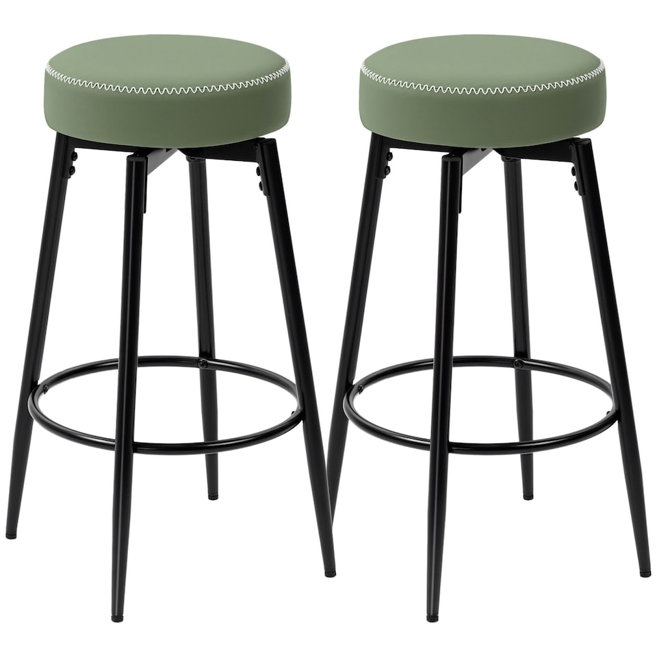 image 1 of HOMCOM Swivel Bar Stools Set of 2, PU Leather Barstools with Footrest Green