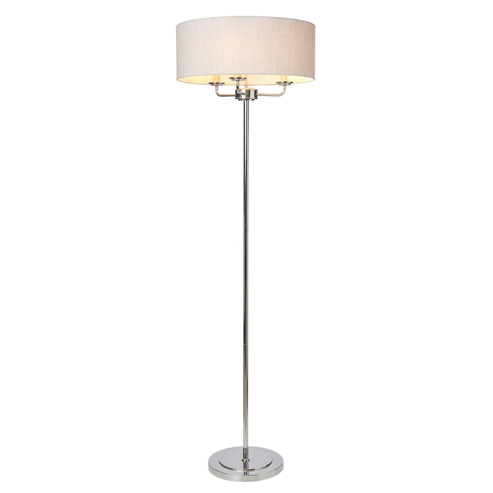 image 1 of BHS Henry 3 Light Floor Lamp with Grey Shade, Nickel