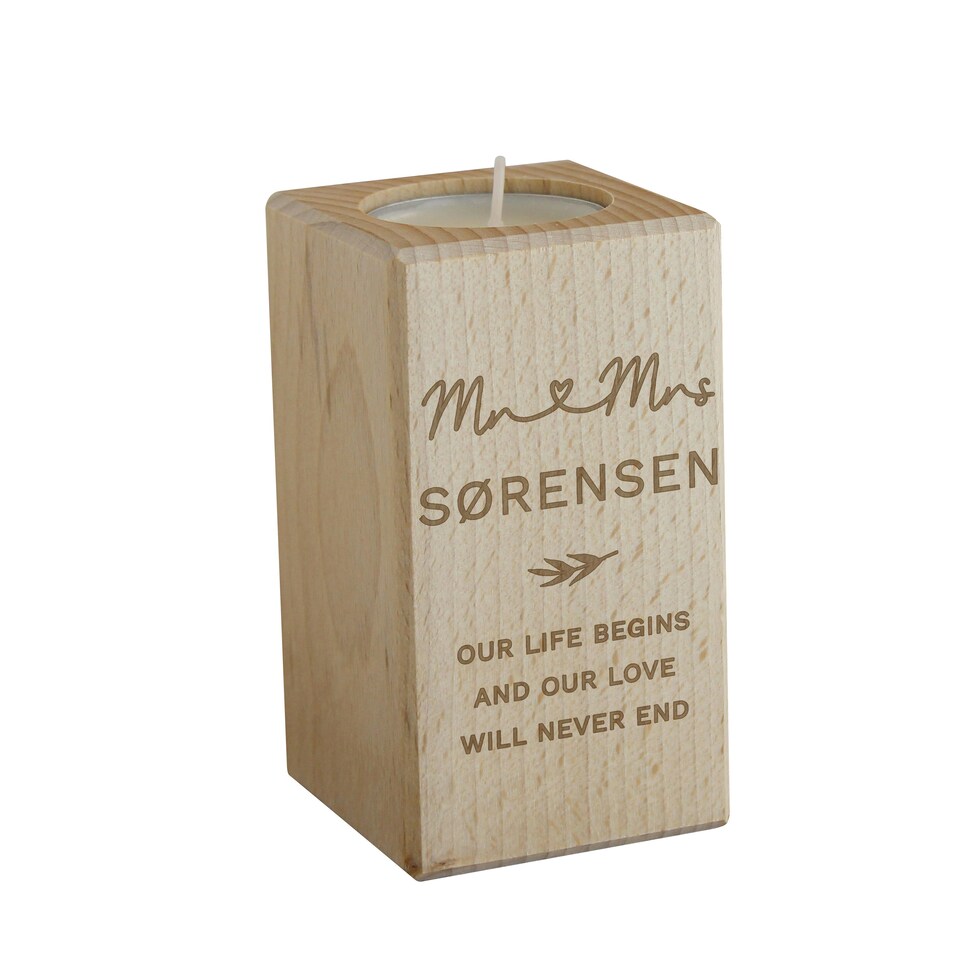 image 1 of Personalised Wedding Wooden Tealight Holder Brown