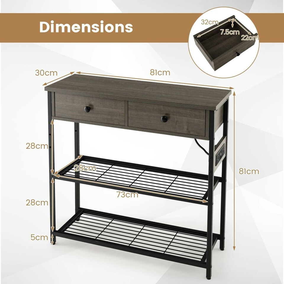 image 1 of COSTWAY Entryway Narrow Console Table w/Charging Station Brown
