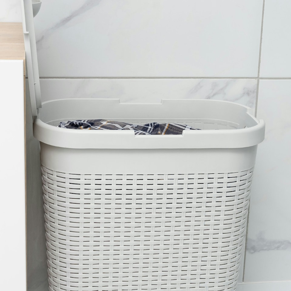 image 1 of Addis Rattan Effect Slim 40L Laundry Hamper - Light Grey