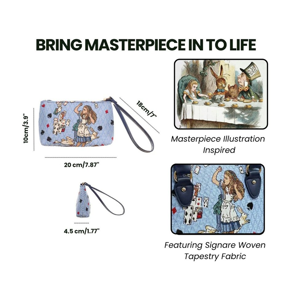 image 1 of Signare Wristlet Bag - Alice in Wonderland Nothing But Cards Blue