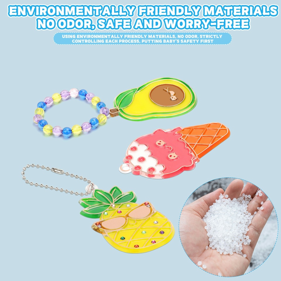 image 1 of DIY Crystal Jewelry Craft Set for Girls Air Dry Crystal Glue Painting Kit with Cartoon Pendants | Pink