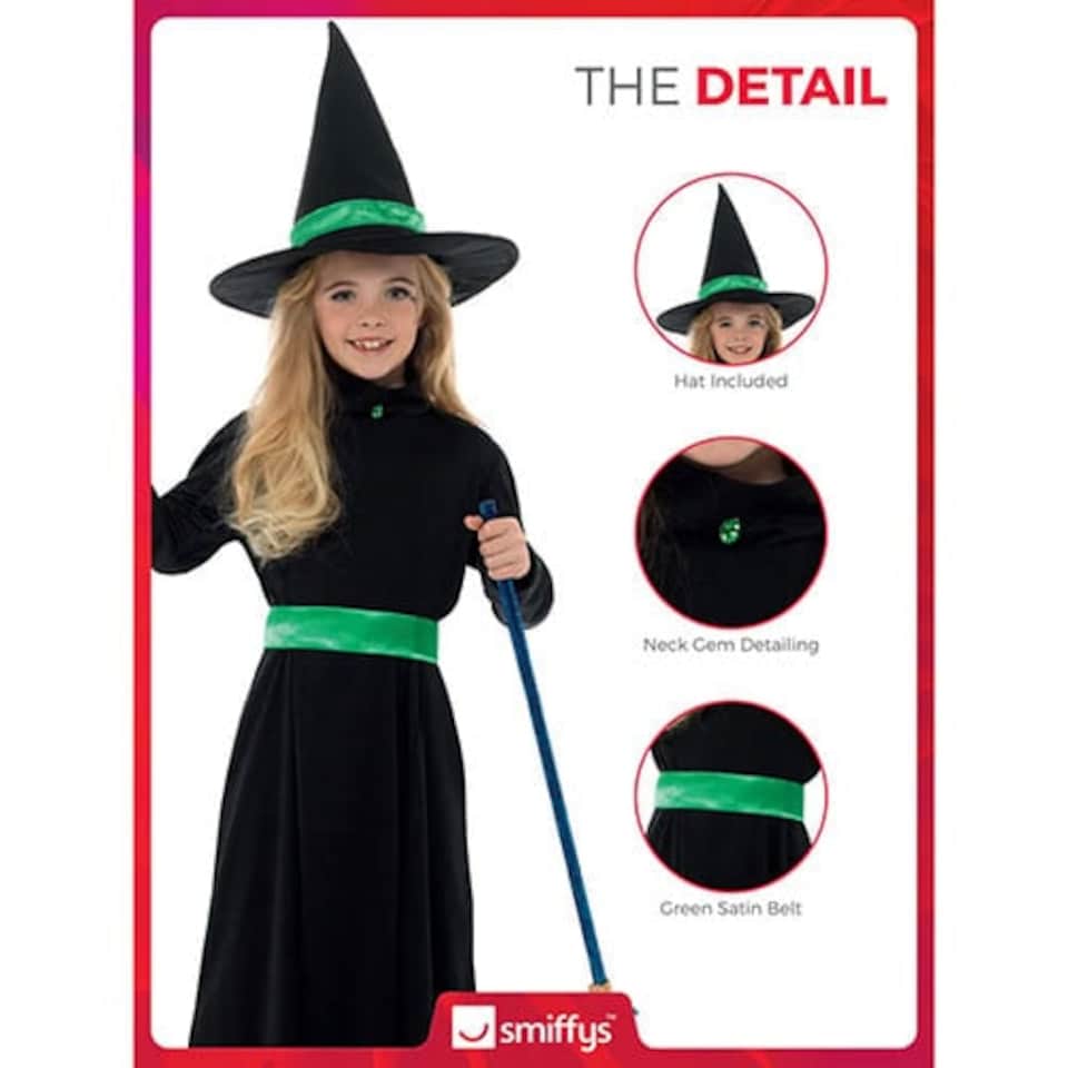 image 1 of Wicked Witch Black and Green Girls Fancy Dress Costume Kids Medium - Age 7-9