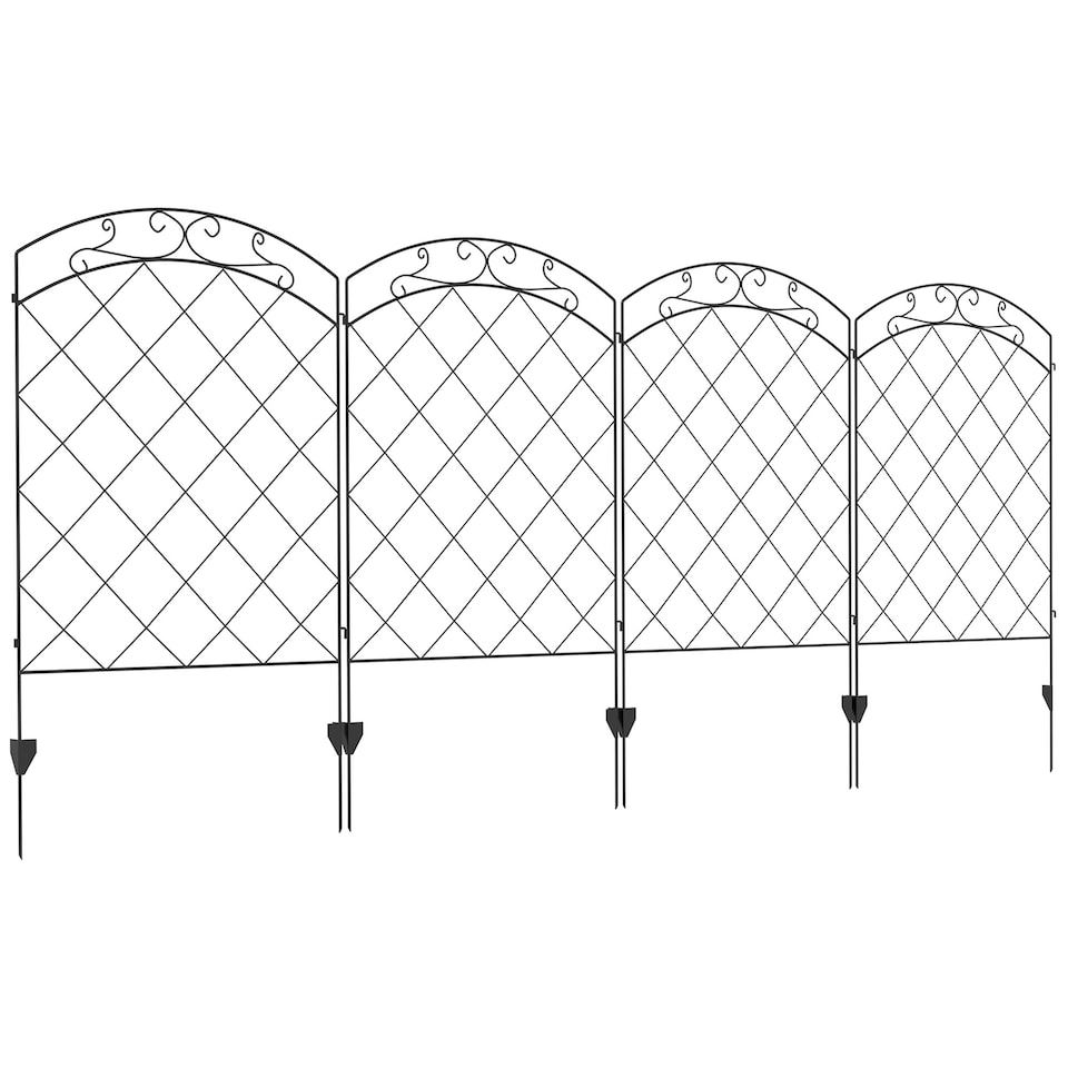 image 1 of Outsunny 4PCs Decorative Garden Fencing 43in x 11.4ft Steel Border Edging Swirls