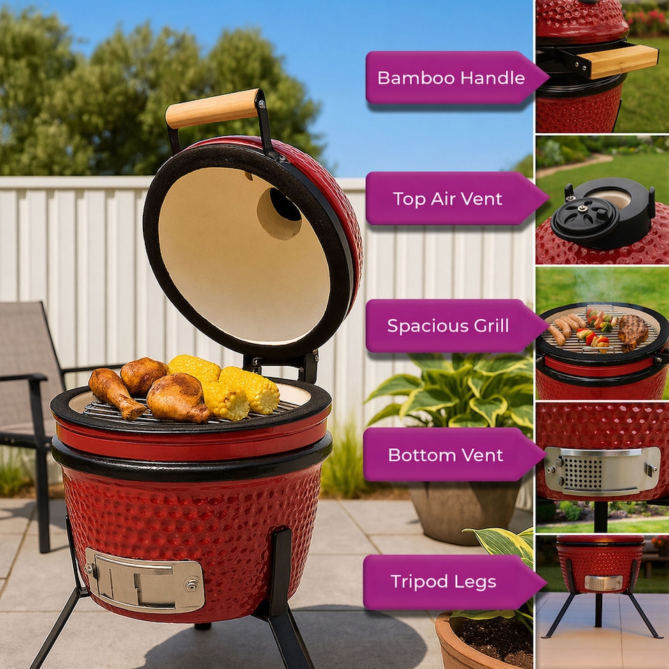 image 1 of Kamado 13" Ceramic BBQ Grill Smoker Charcoal Cooking Oven Portable