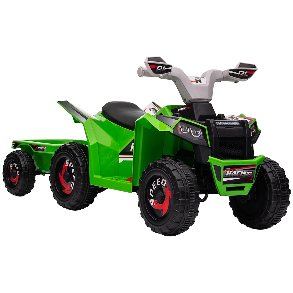 image 1 of HOMCOM Electric Quad Bike, 6V Kids Ride On All-Terrain with Back Trailer for Ages 18-36 Months - Green