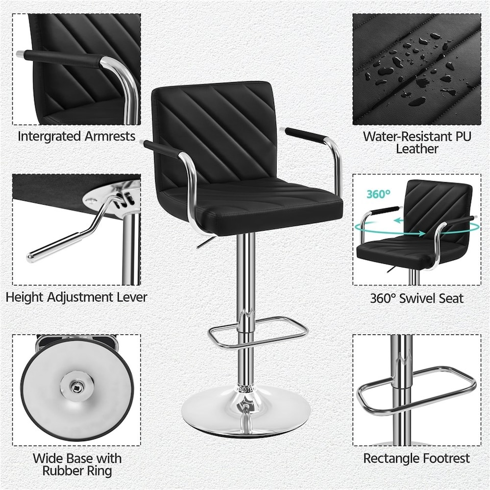 image 1 of Yaheetech Set of 2 Faux Leather Bar Stools | Black