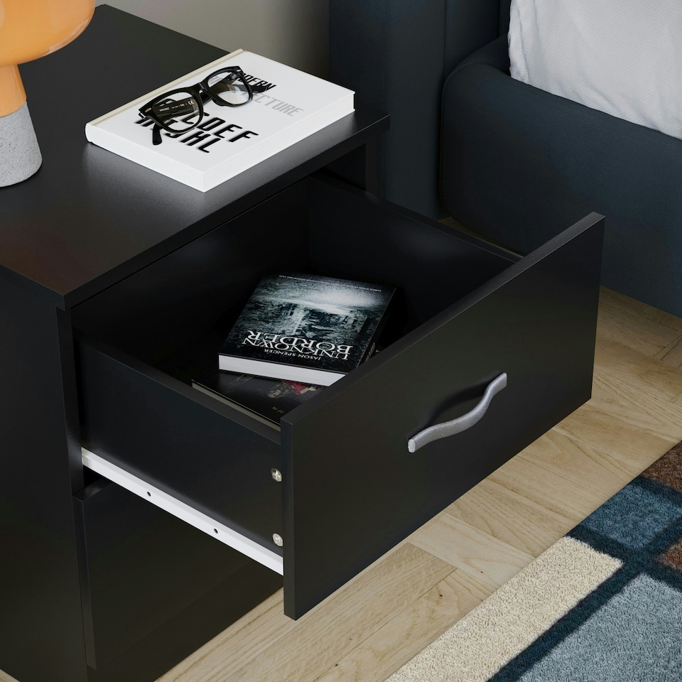 image 1 of Vida Designs Riano 2 Drawer Bedside Chest Cabinet Table Nightstand, Black