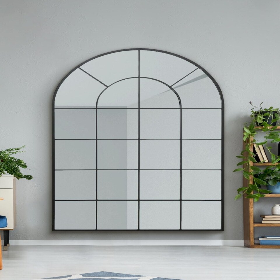 image 1 of The Arcus - Black Framed Arched Window Leaner/Wall Mirror 75" X 47" (190x120CM) Suitable for Inside and Outside! Black