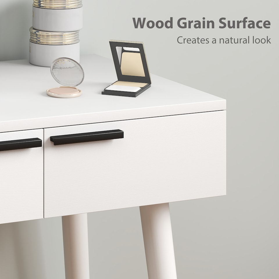 image 1 of HOMCOM Dressing Table Vanity Set Make Up Desk with Mirror & Stool White | White