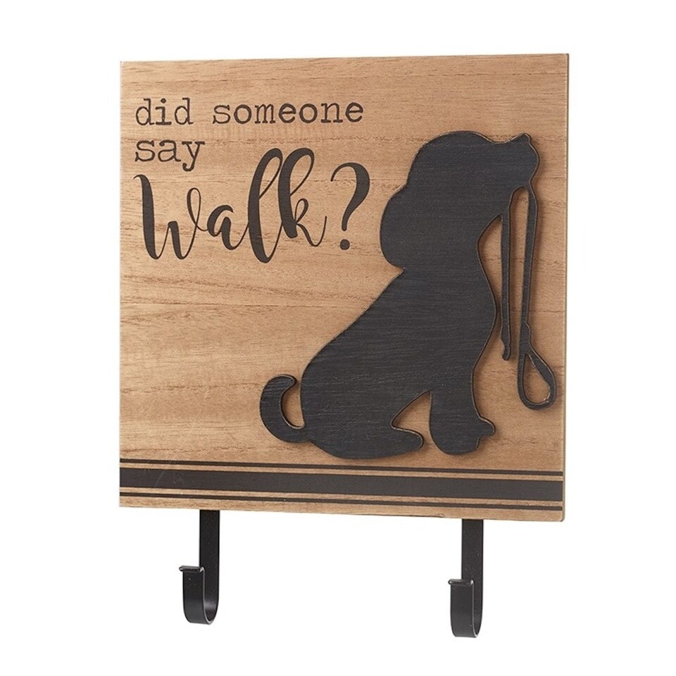 Heaven Sends Wooden Dog Sign With Hooks - "Did someone say walk?"