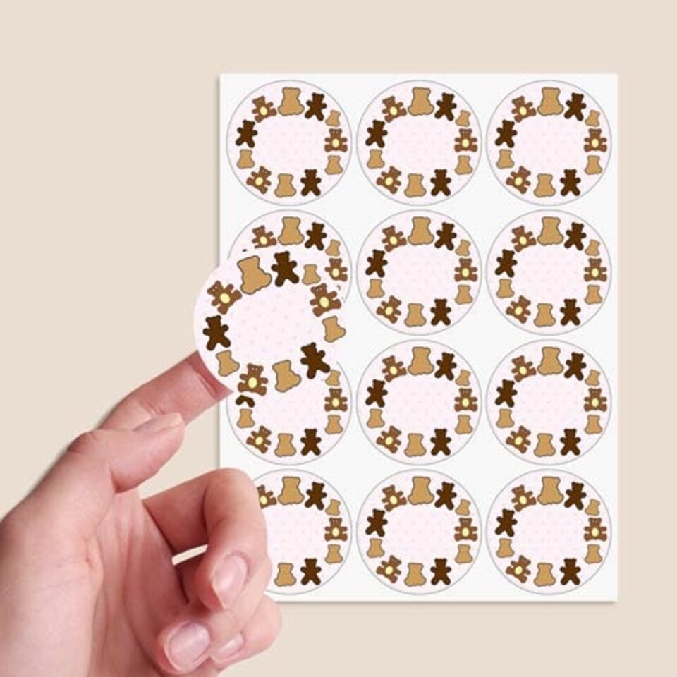 image 1 of Dollies and Teddy Design 60mm Round Sticker sheet of 12