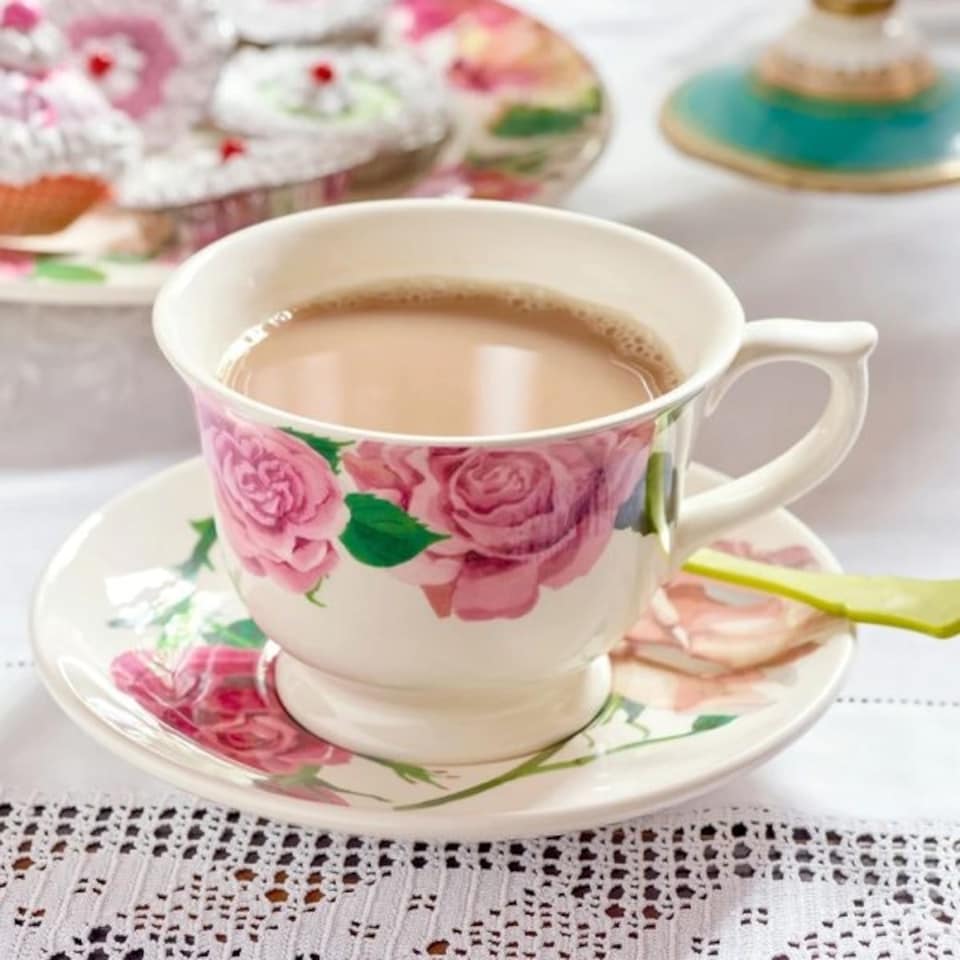 image 1 of Tea Cup: Emma Bridgewater Roses Large Tea Cup and Saucer White