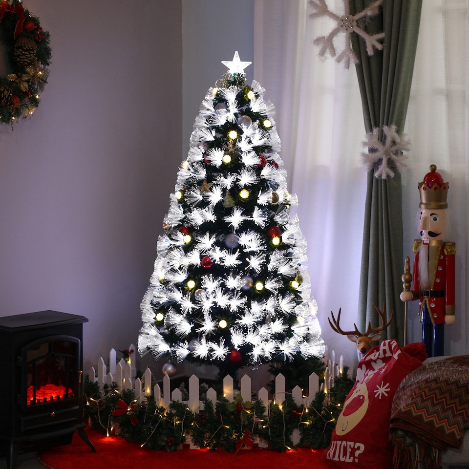 image 1 of HOMCOM 5ft White Light Artificial Christmas Tree w 180 LEDs Star Topper TriBase Full Bodied Seasonal Decoration PreLit Home