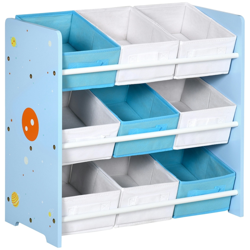image 1 of ZONEKIZ Storage Unit w/ 9 Removable Storage Baskets for Nursery Playroom - Grey Blue