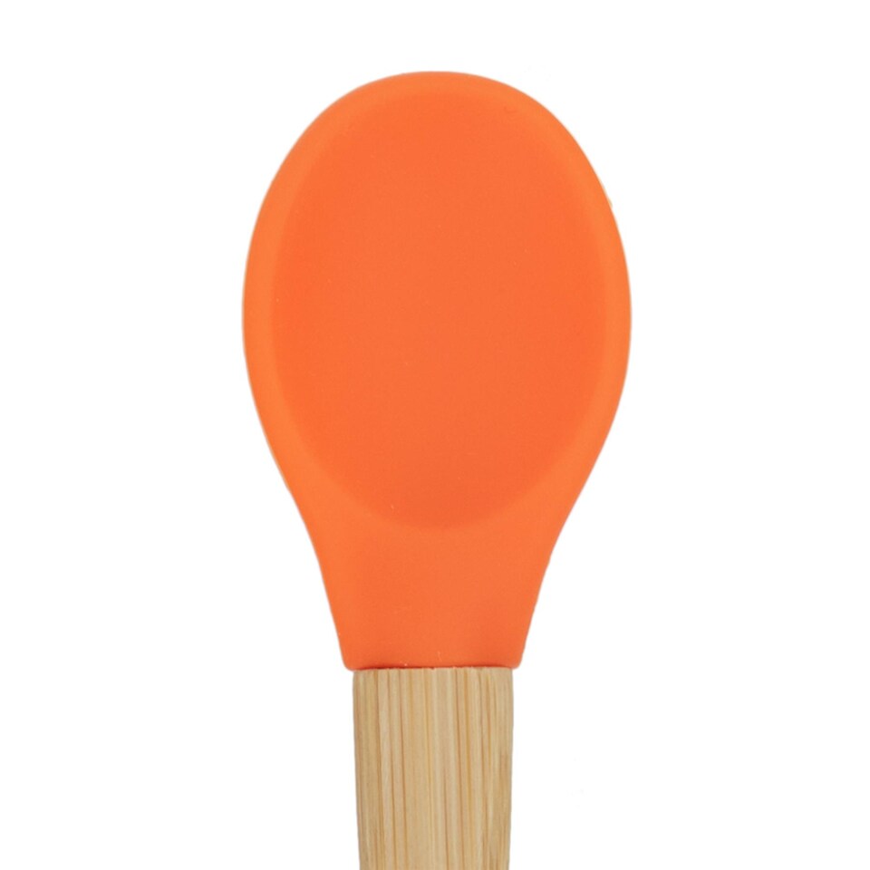 image 1 of Tiny Dining Children's Bamboo Silicone Tip Spoon - Orange