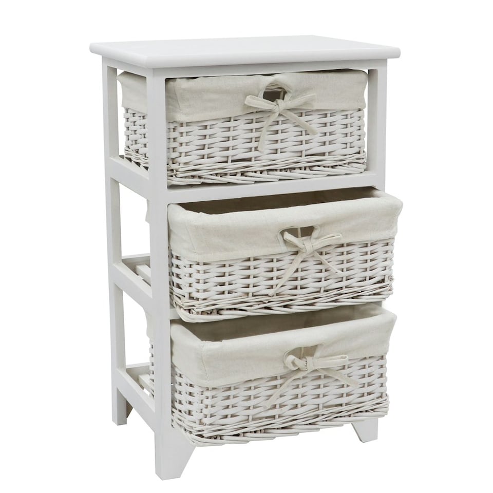 image 1 of JVL Wimborne 3 Drawer Willow Storage Unit - White White