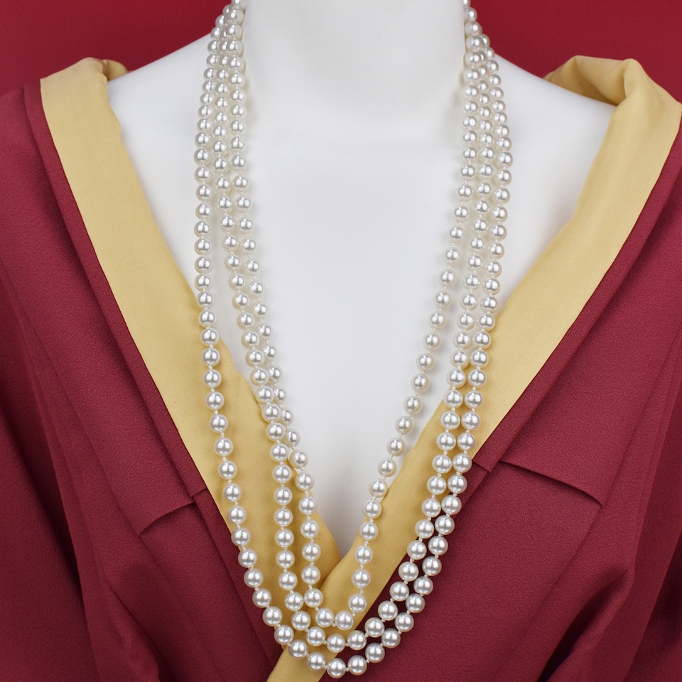 image 1 of 150cm White Vintage Fashion Long Pearl Necklace for Women - 2pcs