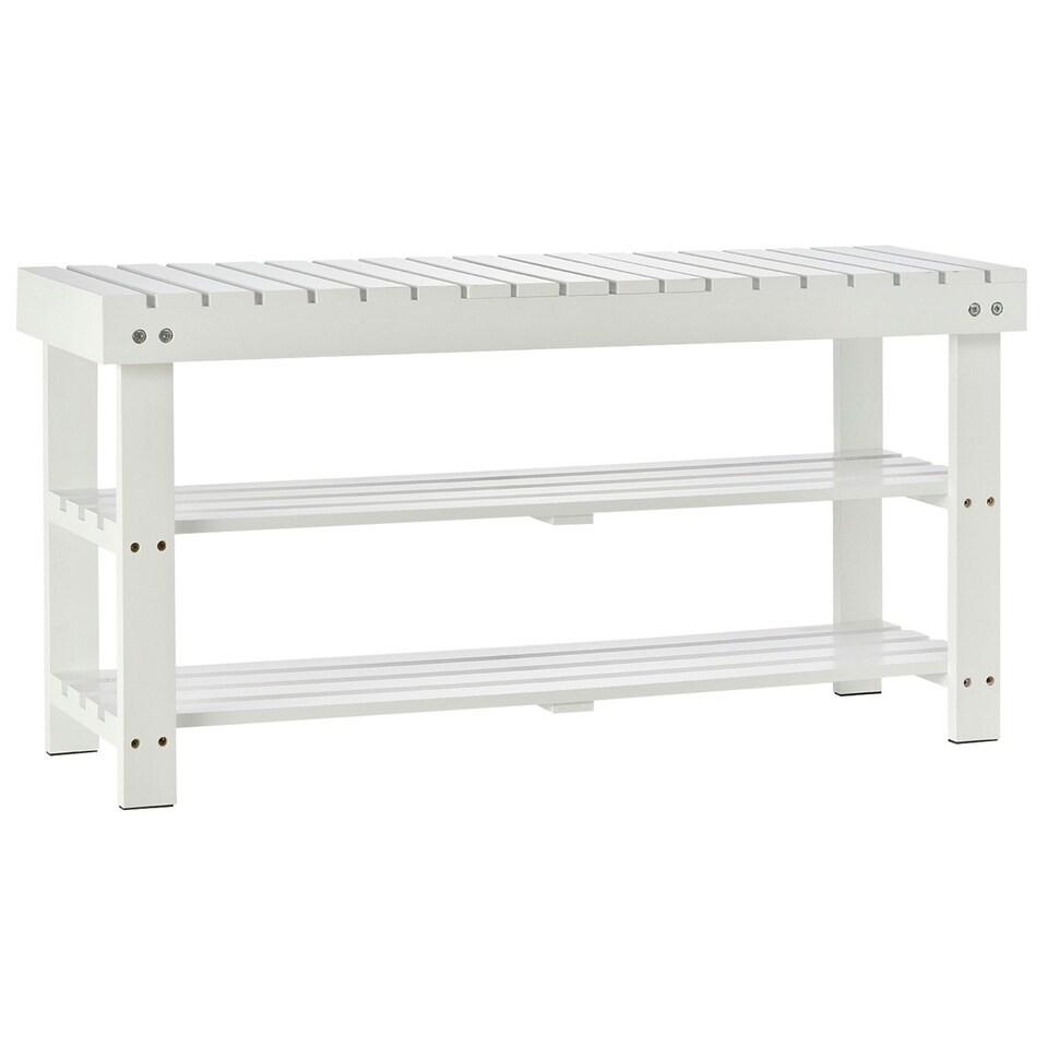 image 1 of HOMCOM 3-Tier Open Shoe Rack Hidden Storage Wood Frame Wide Shelves White White