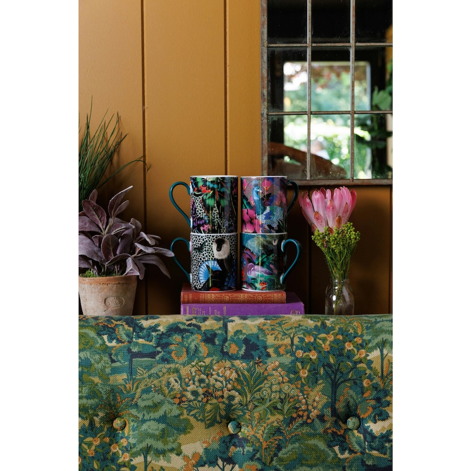 image 1 of Mikasa x Sarah Arnett Porcelain Mug, 350ml, Flamingo Print | Green