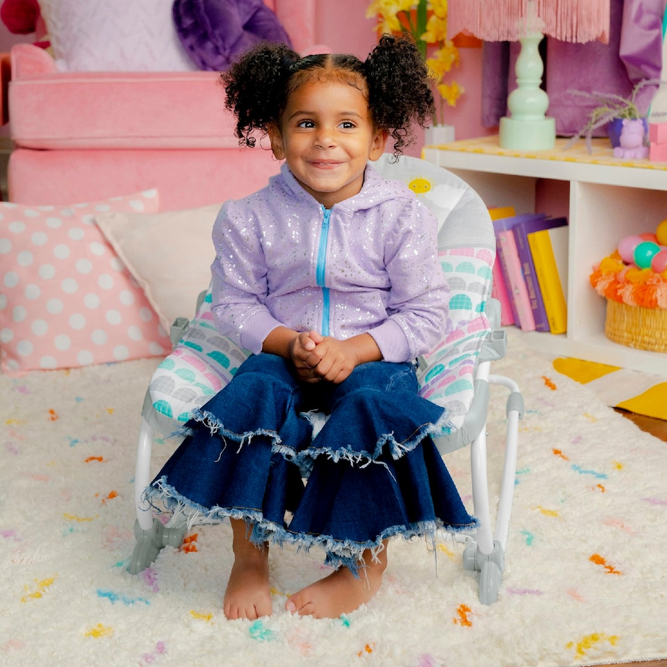 image 1 of Bright Starts Rosy Rainbow Infant to Toddler 2in1 Rocker / Stationary Seat 13030
