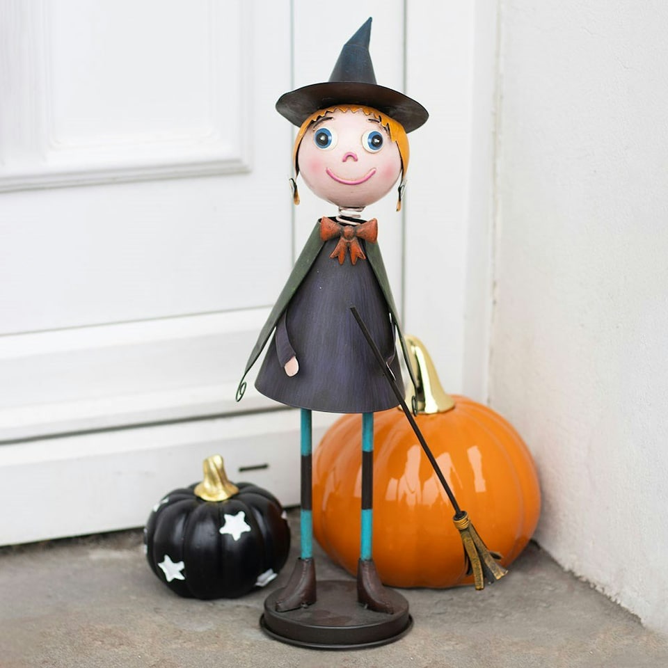 image 1 of Metal Halloween Witch Ornament with Broom