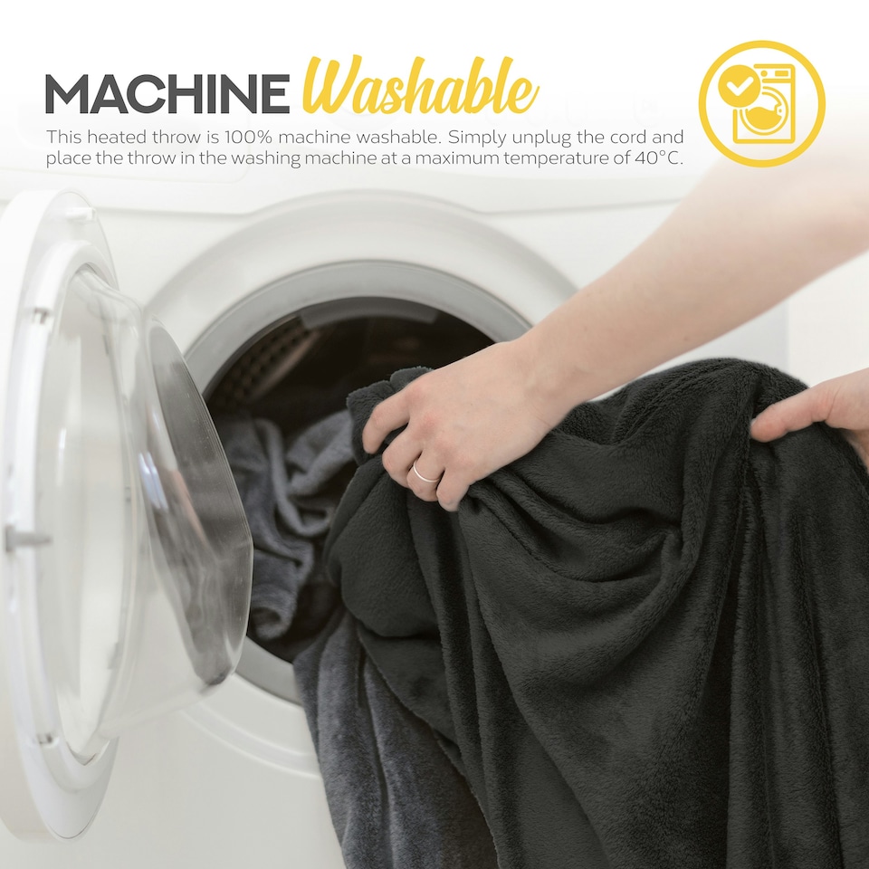 image 1 of MONHOUSE Heated Throw - Electric Blanket - Digital Controller - Timer up to 9 hours, 9 Heat Settings - Machine Washable - Single 130X160cm - BLACK SHEARLING