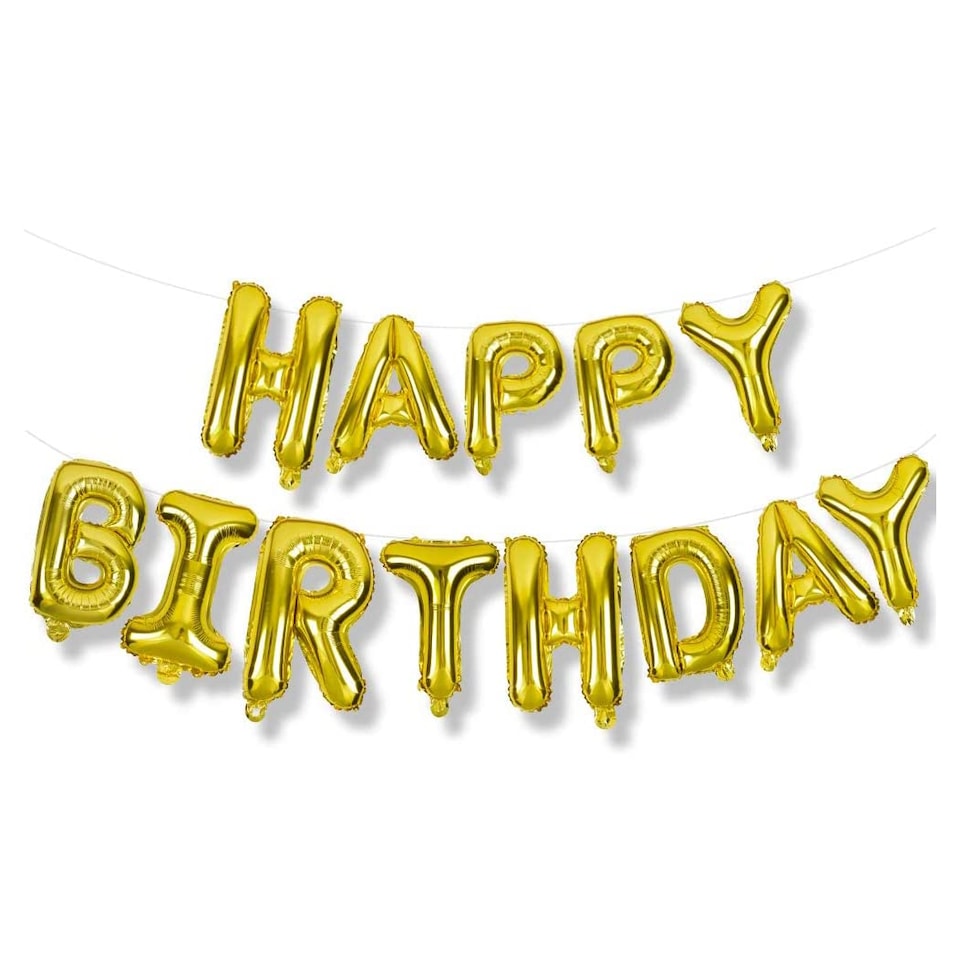 image 1 of Gold Happy Birthday Alphabet for Parties 16 inch Foil Balloon Banner Garland- | Gold | Gold