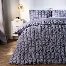 OHS Soft Quilted Seersucker Duvet Cover Set Grey | Grey | Double
