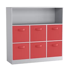 Wide 7-Cube Bookcase With Drawers | Grey | Grey & Red | 1