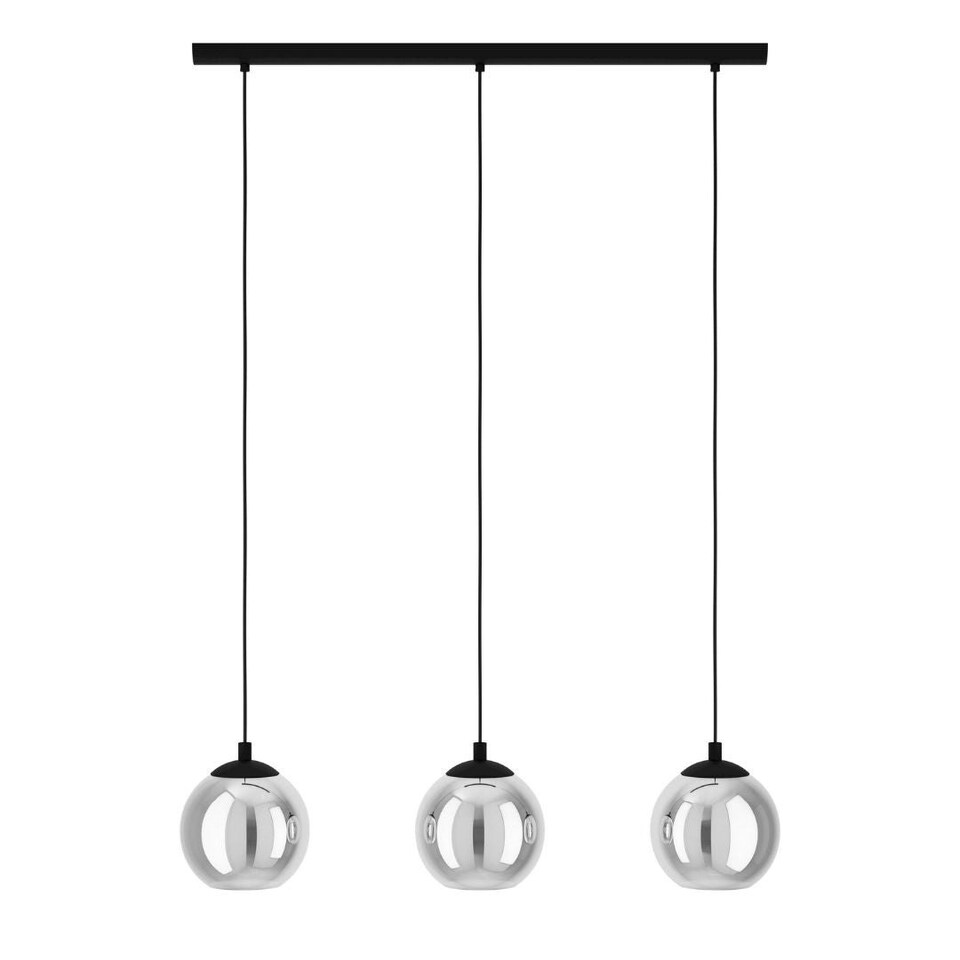 image 1 of Aleksander 3 Light Black & Smoked Glass Pendant Ceiling Light