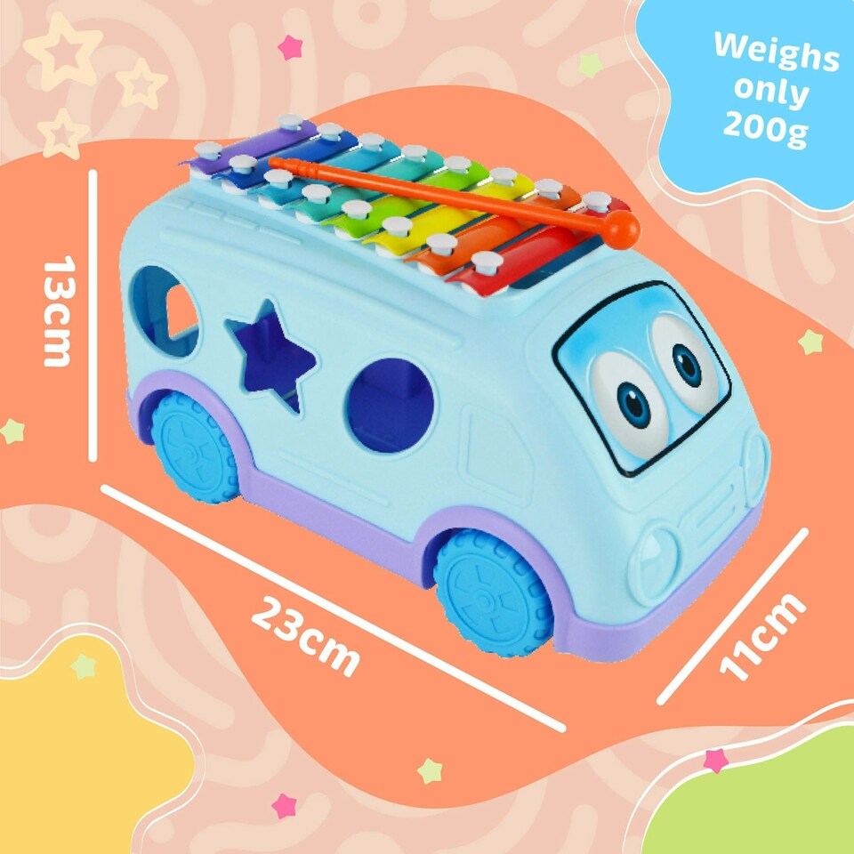 image 1 of Little Star Pull Along Musical Bus Xylophone, Colourful Engaging Shape Sorter for Interactive Musical Development