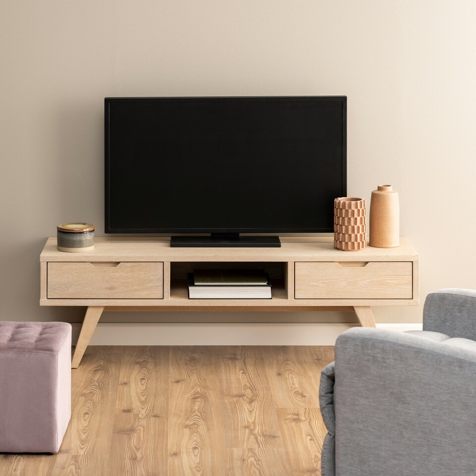 image 1 of A-Line TV Unit with 2 Drawers in White Oak