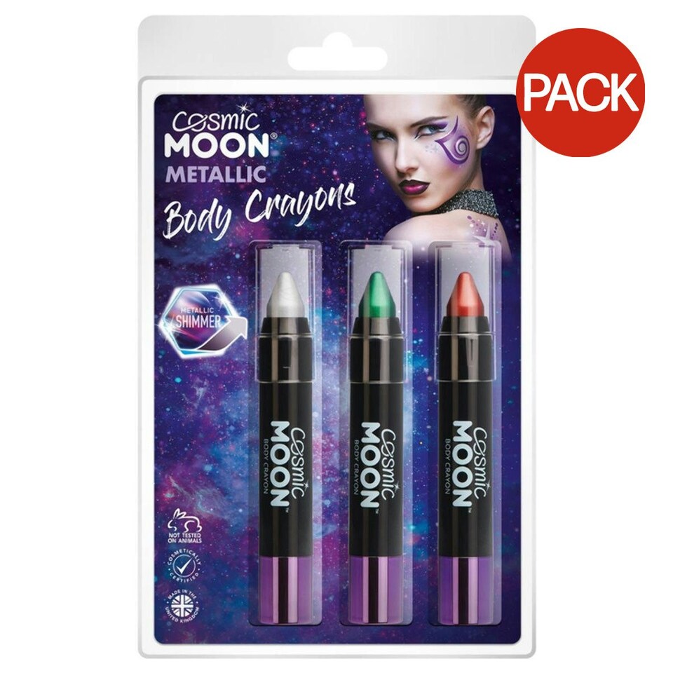 Cosmic Moon Metallic Body Crayons (Pack of 3) - Silver/Green/Red - One Size