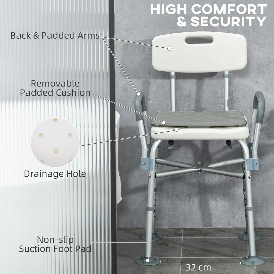 image 1 of HOMCOM Aluminium Shower Chair Adjustable Bath Stool for Senior Disabled Pregnant