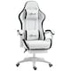 image 1 of Vinsetto Computer Gaming Chair, PU Leather Office Desk Chair with Footrest, Swivel Wheels, 135 Reclining Back, Lumbar Support, Headrest for Home, White and Black