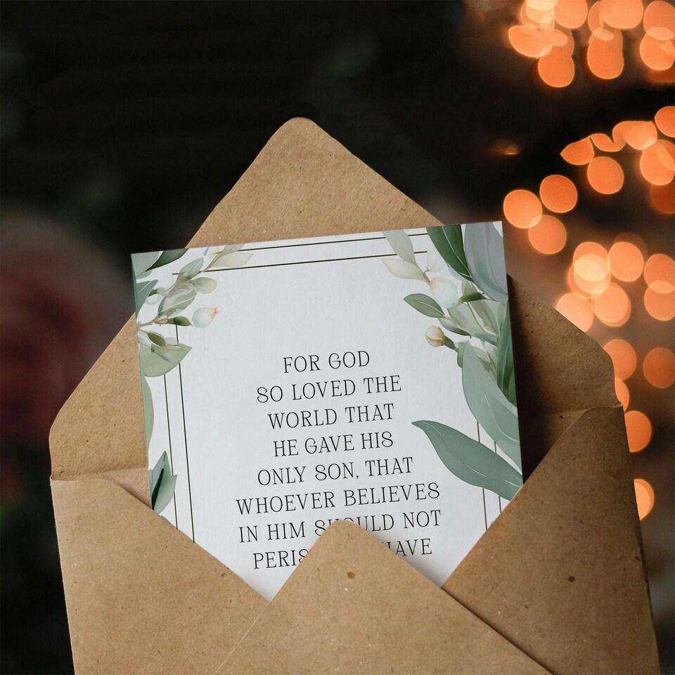 image 1 of John 3:16 God So Loved the World Green Floral Bible Christian Birthday Card