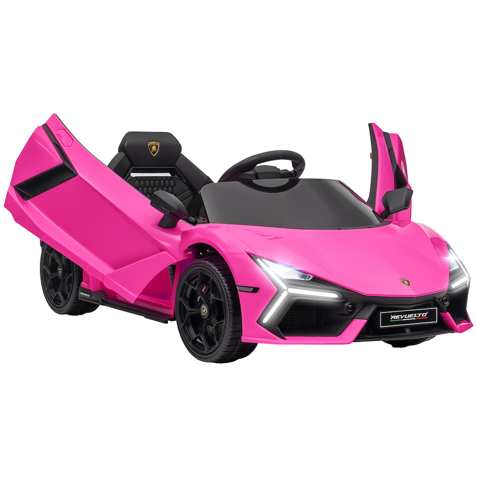 image 1 of AIYAPLAY Lamborghini Revuelto Licensed Kid Electric Car, 12V Kids Electric Ride On with Butterfly Doors, Suspension, Remote Control, LED Lights, Horn, USB, MP3 for 3-5 Years, Pink