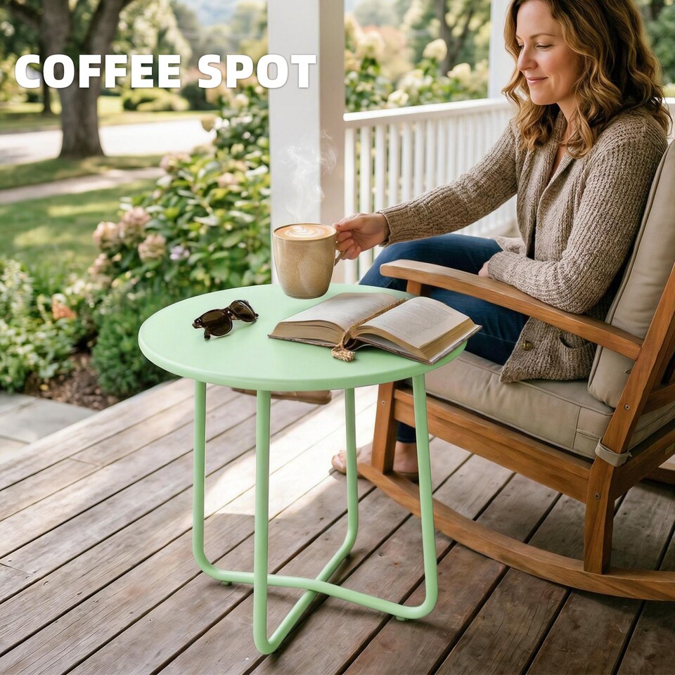 image 1 of Outsunny Metal Garden Side Table, 48 cm Round Outdoor Table | Green | Green | 48 x 48 x 51 cm