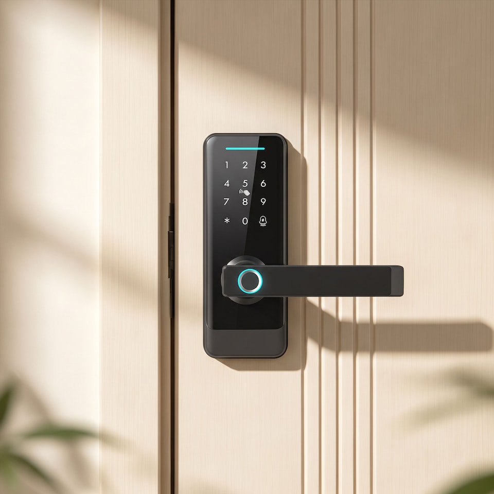 image 1 of HOMCOM Smart Door Lock, Fingerprint/Passcode/APP/NFC/Key, Doorbell