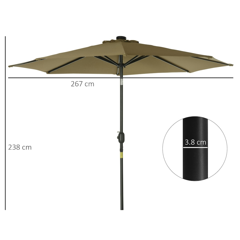 image 1 of Outsunny LED Solar Powered Parasol Umbrella Garden Tilt String Light